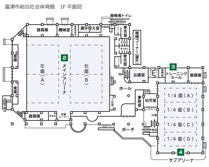 富津市総合社会体育館 1F平面図